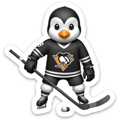 Penguin playing hockey sticker