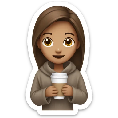 girl with brown hair and coffee and blanket sticker