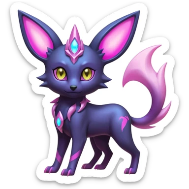 White and magenta pastel soft glossy smooth alloy divine holy legendary epic ethereal fantasy cyperpunk futuristic feral Manectric-Luxray-Umbreon-Espeon-Amaura-Electrike-fusion-creature  sticker