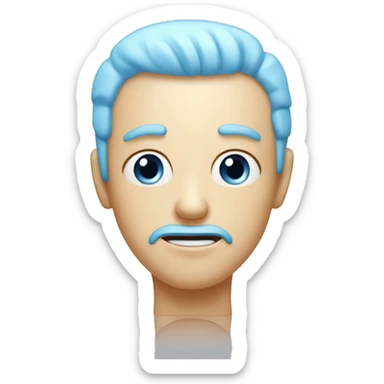A face with small, open eyes, open frown, raised eyebrows, and a pale blue forehead, as if experiencing a cold flash. Samsung’s design shows upper teeth and tongue. exaggerated sticker