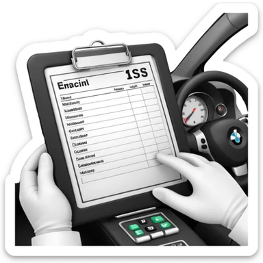 A dashboard view with radio, gloves, and medical chart on clipboard.
 sticker