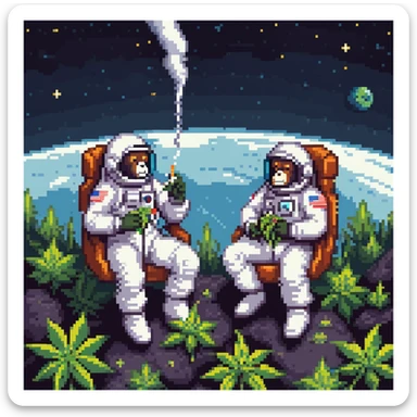 group of apes in astronaut suits floating in space smoking weed sticker