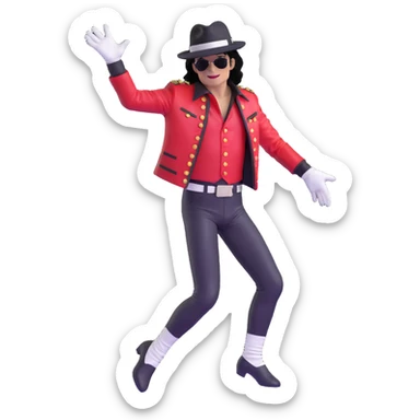 Michael Jackson iconic pop star wearing signature hat and glove, performing dance move pose 1 sticker