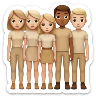 4 white girls and 2 white boys in beige clothes sticker