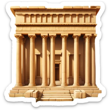 Baalbek temple – Cinematic Realistic Baalbek Temple, depicted as an ancient Roman temple complex with towering columns and intricately carved stone details, bathed in golden sunlight and dramatic shadows that evoke timeless historical grandeur. sticker