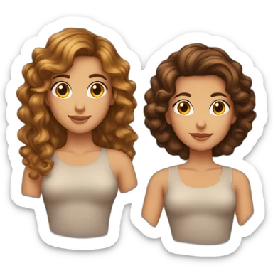 Four girls emoji, tanned skin, brown hair. Short hair, long hair, curly hair and voluminous hair sticker
