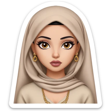 arabian, pretty lips, clothes, pale tattoed skin,  dark brown eyes, pretty bratz baddie, black eyeliner sticker