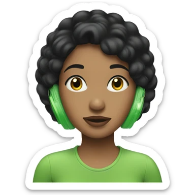 Black hair girl listening to her green air pro max sticker