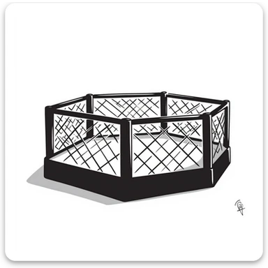 UFC octagon with fence, stylized illustration, bold lines sticker