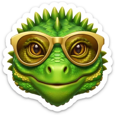 rich iguana head with golden glossy sunglasses sticker