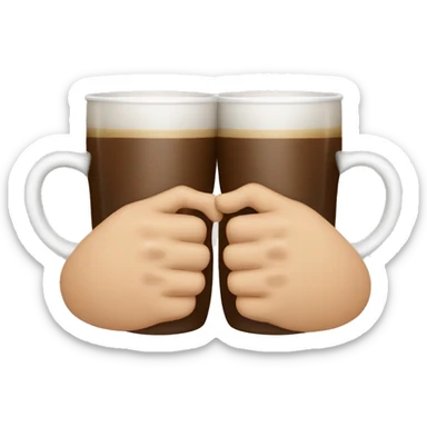 cheers with coffee cups. similar to with beer, but with coffee cups sticker