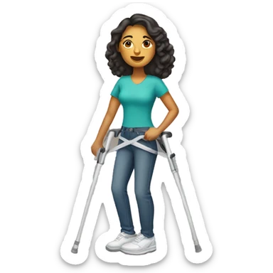 latina Woman with leg cast on crutches sticker