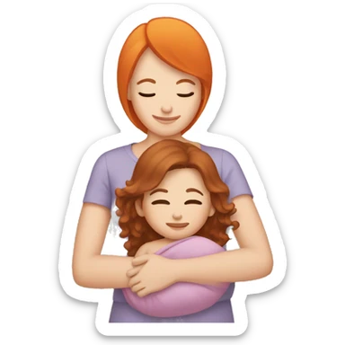Newborn with brown hair being held by orange hair mom sticker