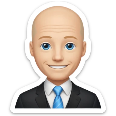 Bald blue eyed groom  with tye sticker