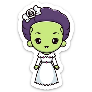 kawaii Bride of Frankenstein with rosy cheeks and adorable stitches sticker