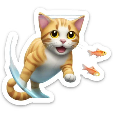 Cat trying to catch a fish from fish bowl sticker