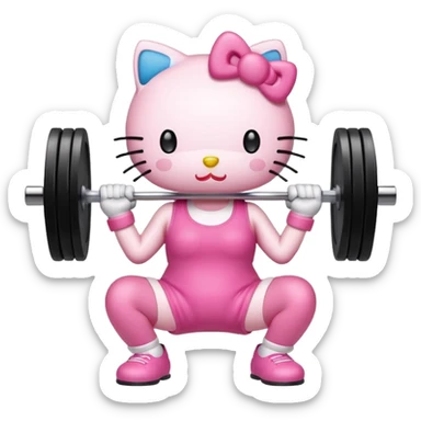 Hello kitty working out with barbell weights sticker