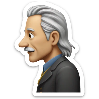Attractive older man with long grey hair with a nose like Pinocchio and you can see how long it is from the side profile sticker