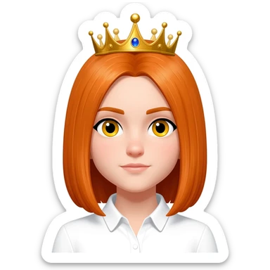 White girl with orange straight hair and yellow eyes with a crown on her head and a white shirt on sticker