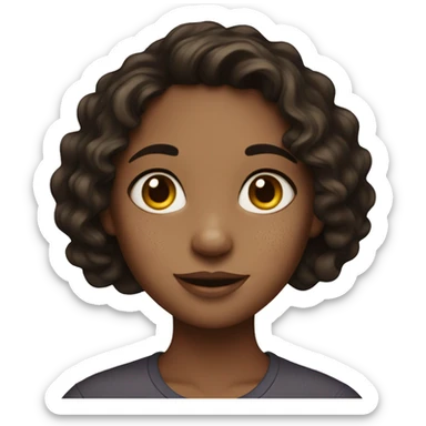 A girl with wavy dark brown hair and who has freckles  sticker