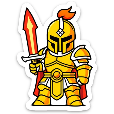 Emperor of Mankind from Warhammer 40K with golden armor and a large flaming sword sticker