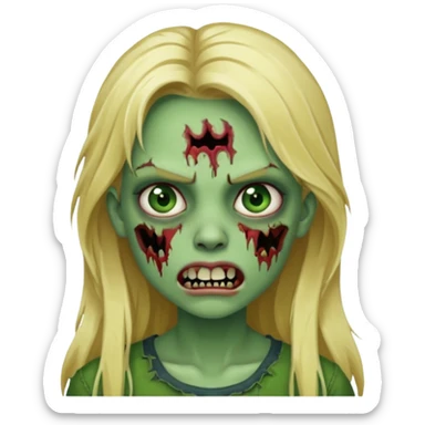 girl zombie with blonde long hair with teeth green skin and serious face sticker