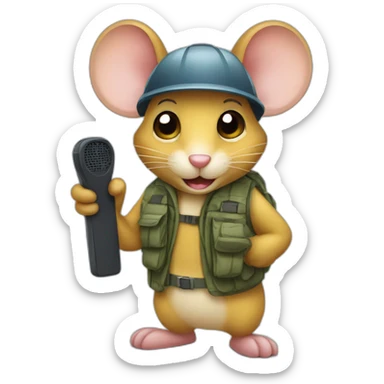 Mouse holding walky talky sticker