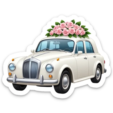 Luxury car with wedding decorations, on the side sticker