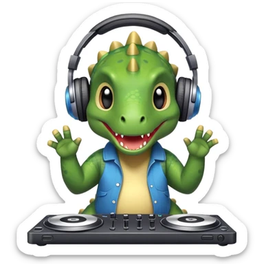Dinosaurio muy tierno músico DJ sticker