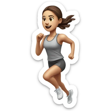 Full hyperrealistic pencil drawing of athletic girl with brown hair doing cardio on treadmill sticker