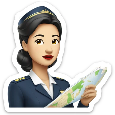 Flight attendant Asian with red  lips backdrop of Italy map sticker