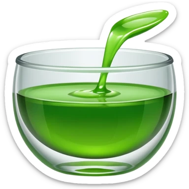 small dipping bowl with green liquid, no spoon, simple, clear sticker
