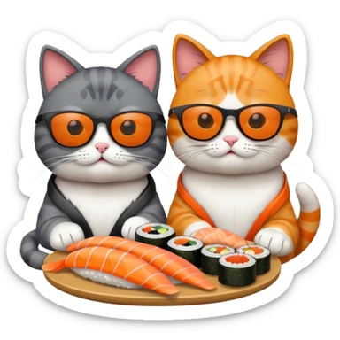 two cats wearing sunglasses eating sushi sticker