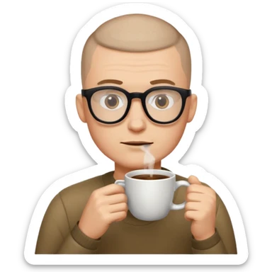 Buzz cut man with glasses drinking coffee  sticker