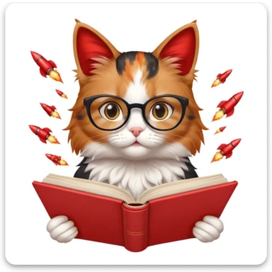 Girly cat reading a book with red alert sirens and rockets flying behind sticker