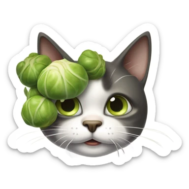 Sad cat eating Brussels sprouts sticker