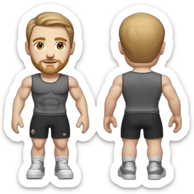 Full height Pale skinned muscular man With Realistic eyes and mouth, light brown hair and stubble In dark gray sleeveless mike, black oversize sports shorts, watch and white sneakers. sticker