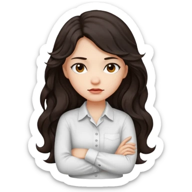 girl dark long wavy hair crossing her arms with slight pout sticker