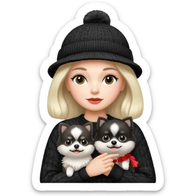 Black and white pomeranian wearing coco chanel Sweater and hat sticker