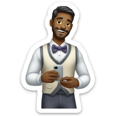 hombre bien vestido feliz teniendo una llamada con un iphone sticker