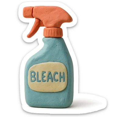 close-up of bleach spray bottle with trigger in claymation style, soft lighting, pastel colors sticker