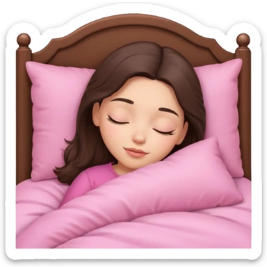 brunette-single-girl-in-pink-bed-sleeping-pretty-eyelashes-light-skin sticker