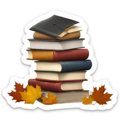  A stack of books with autumn leaves around. sticker