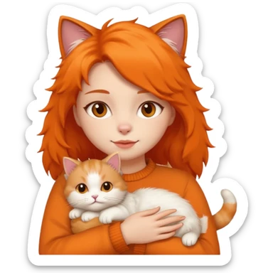 Wanita menggendong kucing sticker