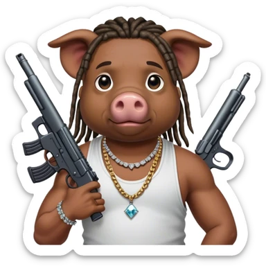 african-american race pig with dreads looking gangster with gun and tank top, with diamond blinging chain sticker