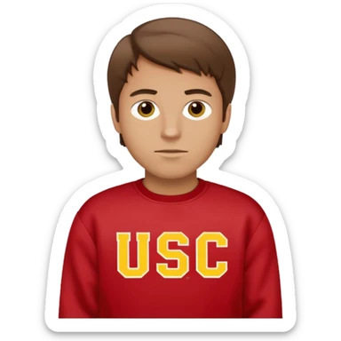 white man with brown hair in a red sweatshirt with USC in yellow letters sticker