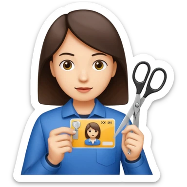 Scissors cutting an ID card in 2 halfs.hyper realistic sticker