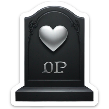 a black tombstone with the inscriptions in silver RIP and a silver heart in the center sticker