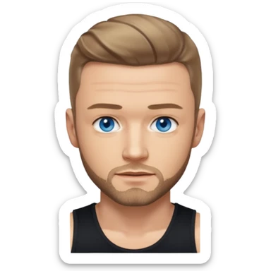 Justin Timberlake blue eyes, dark blonde hair, black tank top sticker