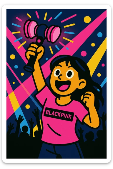 a fan holding a Blackpink light stick, vibrant, energetic, concert vibe sticker